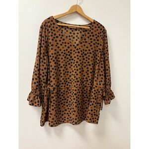 Evri Top Womens Plus 2X Polka Dot Print Smocked Flowy Boho Peasant Blouse